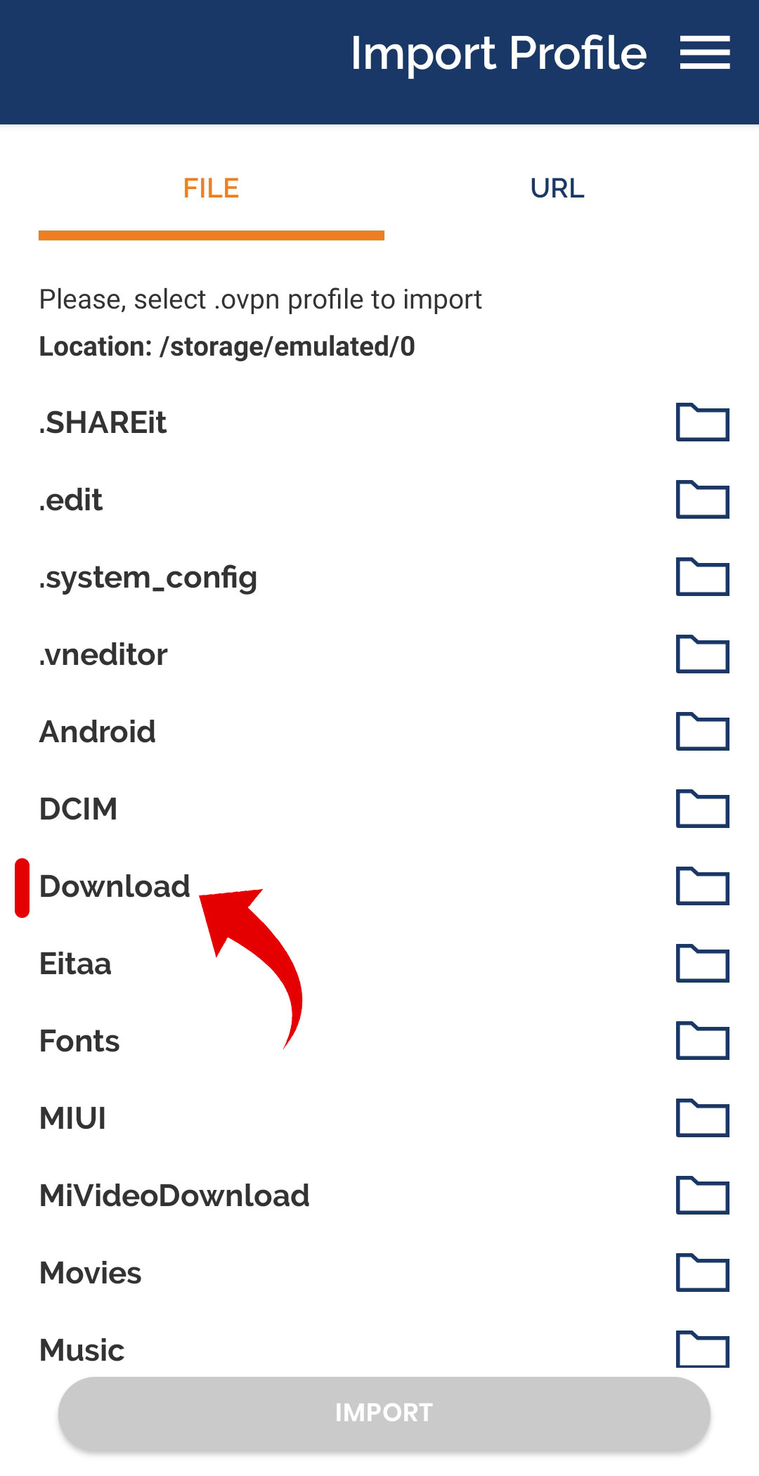انتخاب پوشه دانلود در openVpn